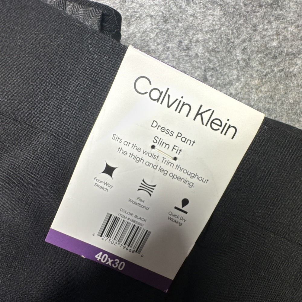 Calvin Klein Mens Black Slim Fit Dress Pants 40x30 Flat Front Stretch 1882280 - Picture 2 of 10